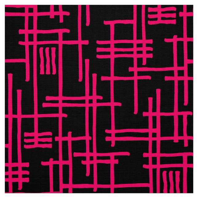 Abstract Lines 120923 - Neon Red on Black Fabric (Swatch)