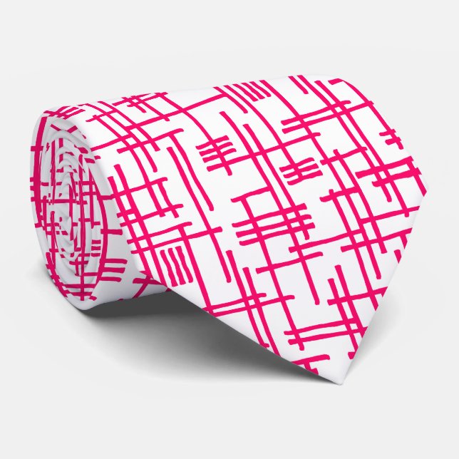 Abstract Lines 120923 - Neon Red on White Tie (Rolled)