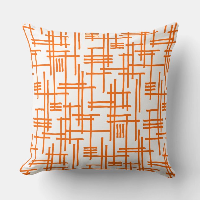 Abstract Lines 120923 - Orange on White Cushion (Front)