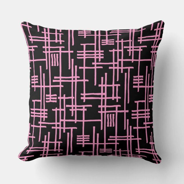 Abstract Lines 120923 - Pink on Black Cushion (Front)
