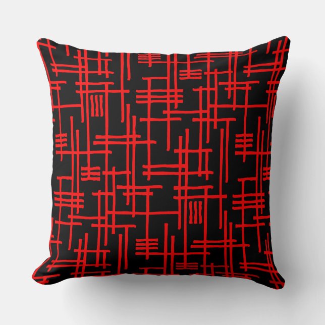 Abstract Lines 120923 - Red on Black Cushion (Front)