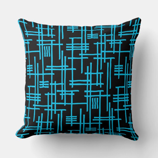 Abstract Lines 120923 - Sky Blue on Black Cushion (Front)