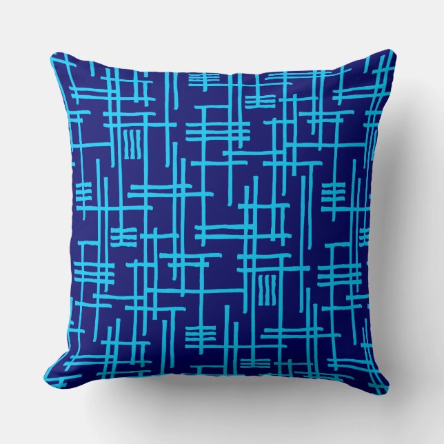 Abstract Lines 120923 - Sky Blue on Dark Blue Cushion (Front)
