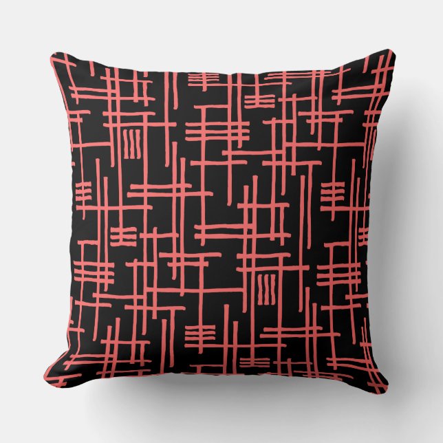 Abstract Lines 120923 - Tropical Pink on Black Cushion (Front)