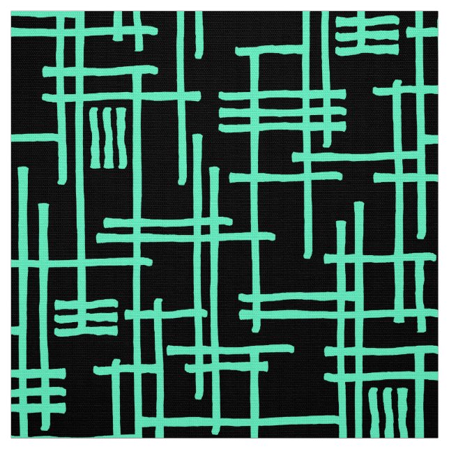 Abstract Lines 120923 - Turquoise on Black Fabric (Swatch)