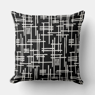 Abstract Lines 120923 - White on Black Cushion