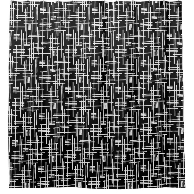 Abstract Lines 120923 - White on Black Shower Curtain (Front)