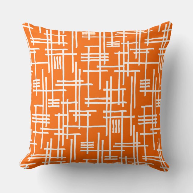 Abstract Lines 120923 - White on Orange Cushion (Front)