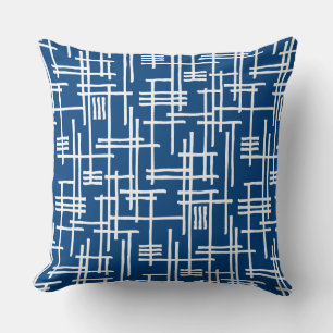 Abstract Lines 120923 - White on Shibori Blue Cushion