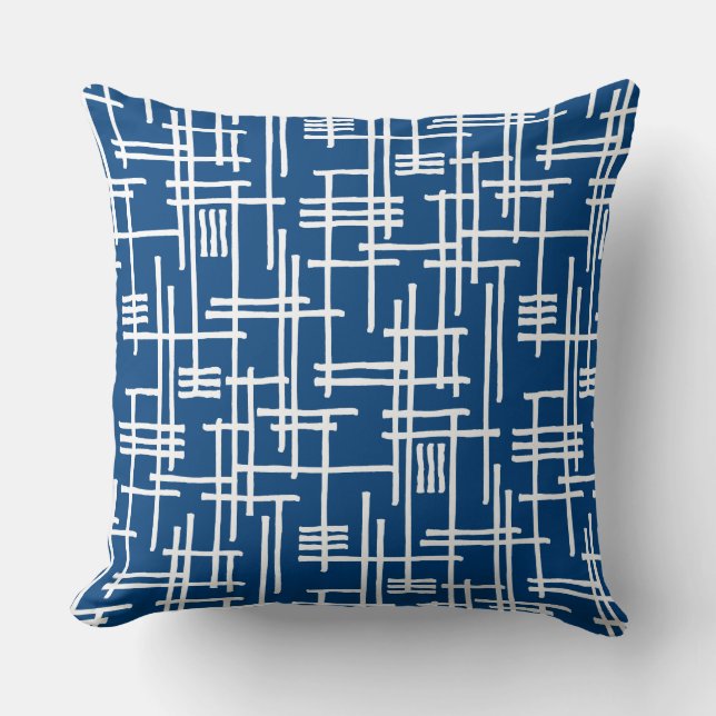 Abstract Lines 120923 - White on Shibori Blue Cushion (Front)