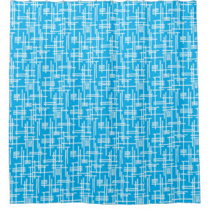 Abstract Lines 120923 - White on Sky Blue Shower Curtain