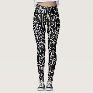 Abstract Lines 130318(a) - White on Black Leggings