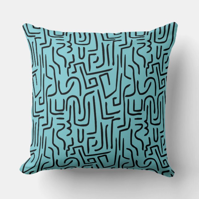 Abstract Lines 130318 - Black on #76CCD7 Cushion (Front)