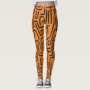 Abstract Lines 130318 - Black on #EA8430 Leggings