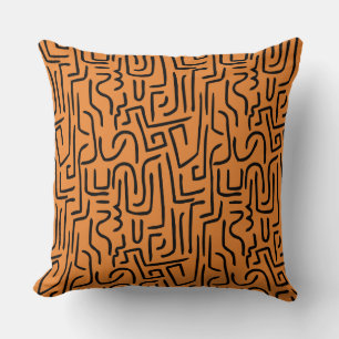 Abstract Lines 130318 - Black on #EA8430   orange Cushion