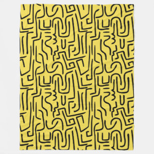 Abstract Lines 130318 - Black on #fff300 Yellow Fleece Blanket