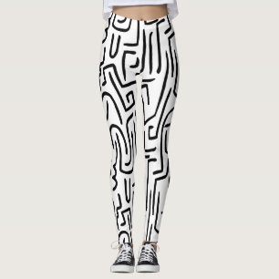 Abstract Lines 130318 - Black on White Leggings