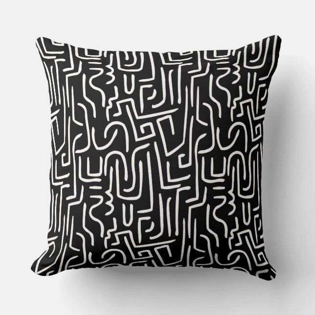 Abstract Lines 130318 - White on Black Cushion (Front)