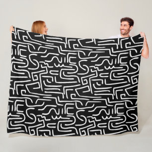 Abstract Lines 130318 - White on Black Fleece Blanket