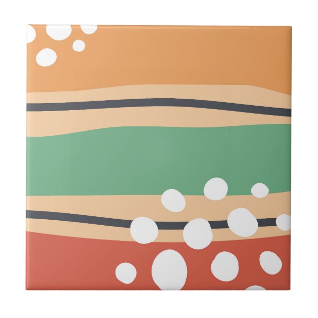 Abstract lines and dots artwork ceramic tile (Front)
