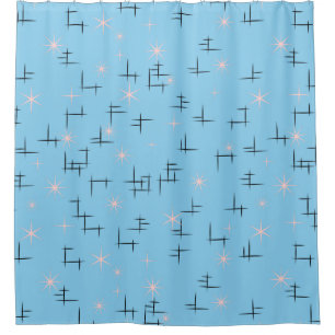Abstract Lines and Retro Stars Shower Curtain