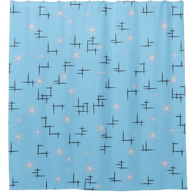 Abstract Lines and Retro Stars Shower Curtain (Front)