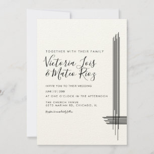 Abstract Lines Black White Beige Wedding Invitation