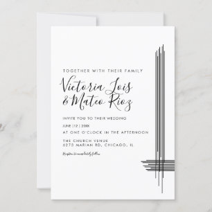 Abstract Lines Black White Modern Wedding Invitation