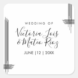 Abstract Lines Black White Modern Wedding Square Sticker