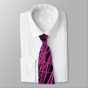 Abstract Lines - Deep Rose on Black Tie