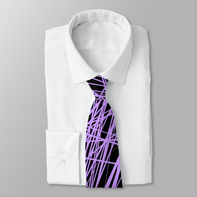 Abstract Lines - Easter Purple on Black Tie (Tied)