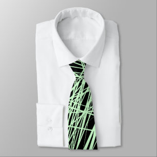 Abstract Lines - Ghost Green on Black Tie