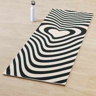 Abstract Lines Hearts in black and Almond Cream Yoga Mat