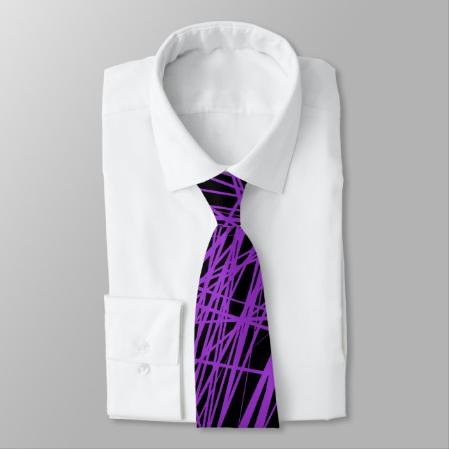 Abstract Lines - Majestic Purple on Black Tie (Tied)