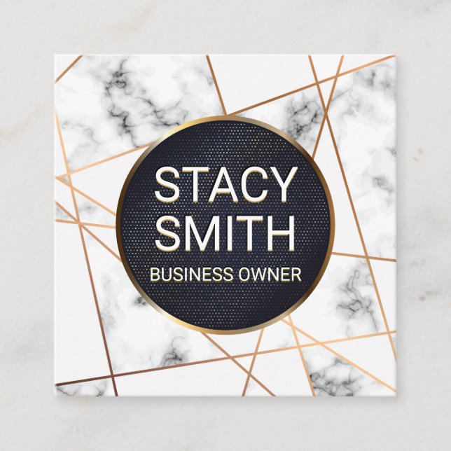Abstract Lines | Marble | Gold Speckled Banner Square Business Card (Front)