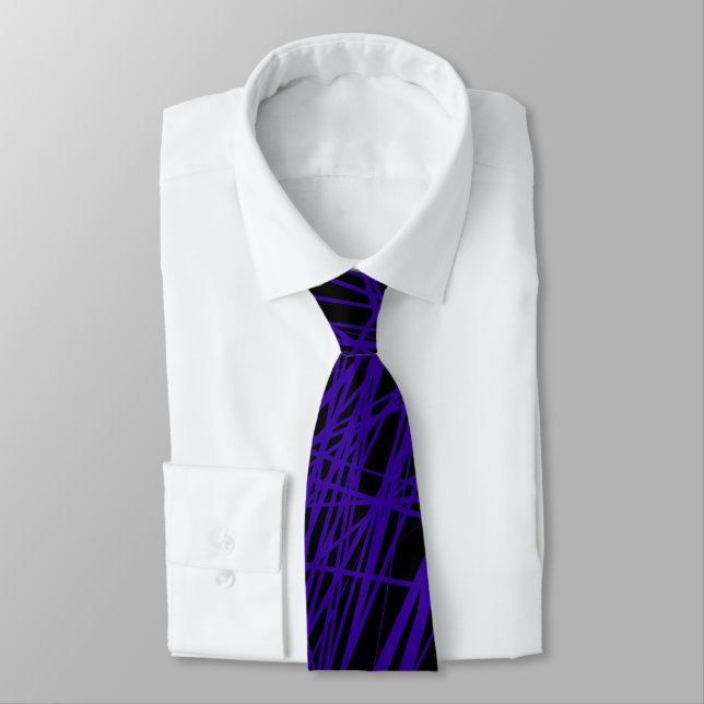 Abstract Lines - Storm Blue on Black Tie (Tied)