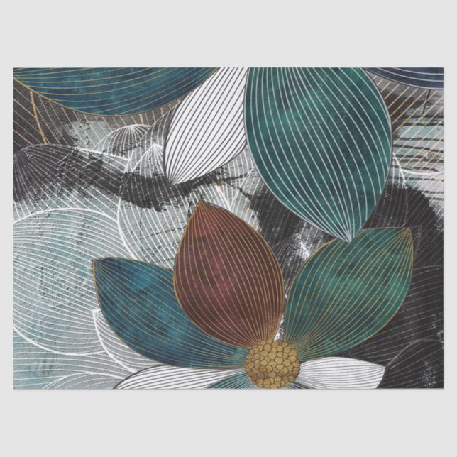 Abstract Linework Floral Art with Bold Petals Tissue Paper (Front)