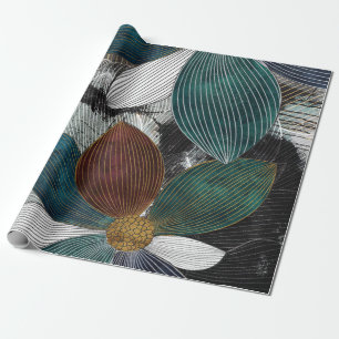 Abstract Linework Floral Art with Bold Petals Wrapping Paper