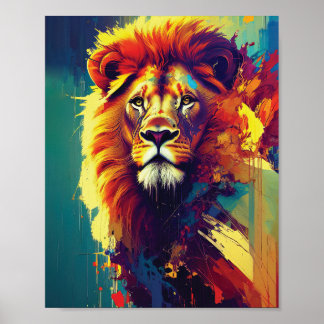 Abstract Lion Art - Bold Colours Captivating Desig Poster