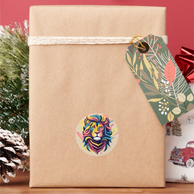 Abstract Lion Head Art Classic Round Sticker (Holiday)