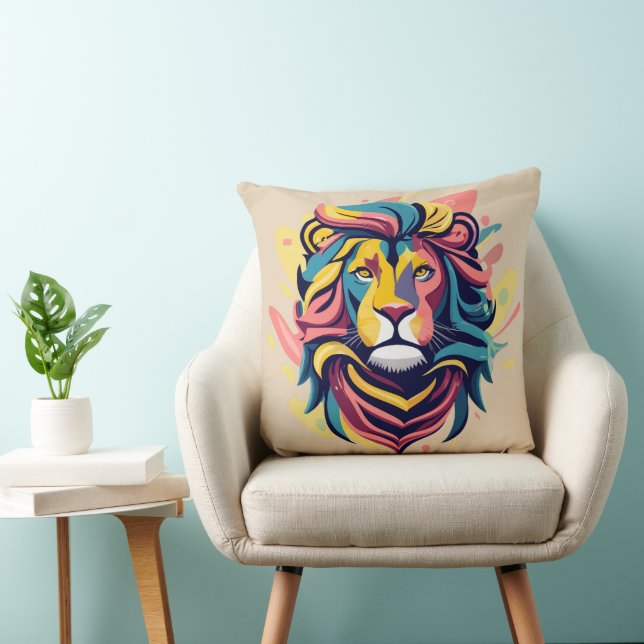 Abstract Lion Head Art Cushion (Chair)