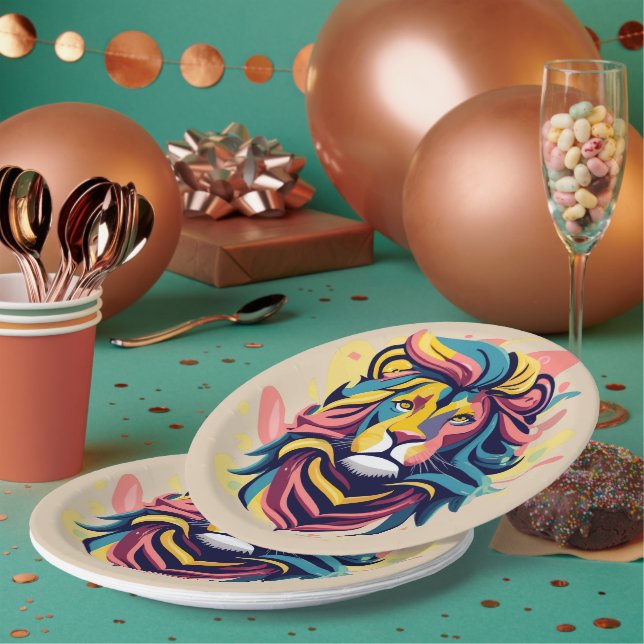 Abstract Lion Head Art Paper Plate (Multi)