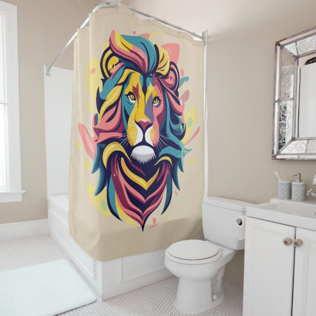 Abstract Lion Head Art Shower Curtain (In Situ)