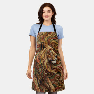Abstract Lion Mane Portrait Earth Tone Apron