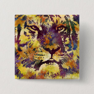 Abstract Lion Paintng 15 Cm Square Badge
