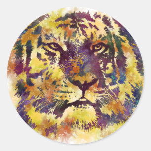 Abstract Lion Paintng Classic Round Sticker