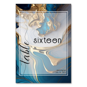 Abstract Liquid Gold on Blue Marble Table Number