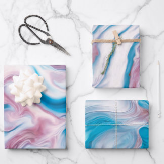 Abstract Liquid Ink In Blue, Pink and White Wrapping Paper Sheet