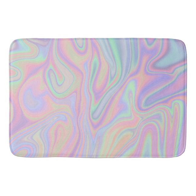 Abstract Liquid Iridescent  Pastel Colour Design Bath Mat (Front)