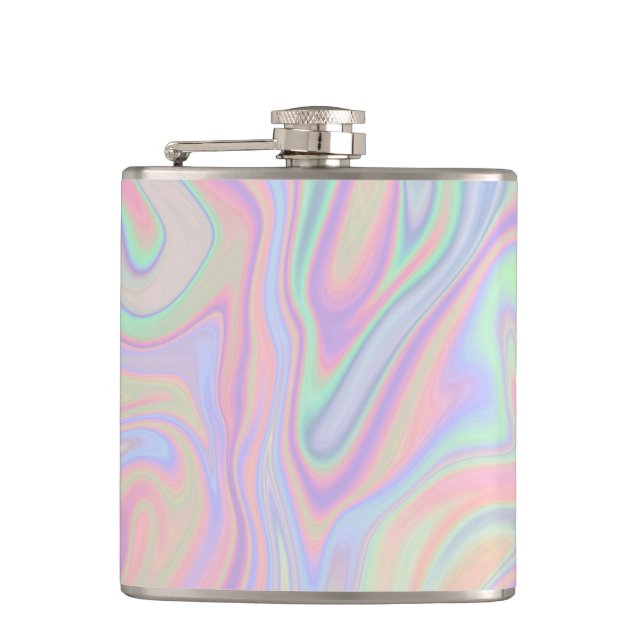 Abstract Liquid Iridescent  Pastel Colour Design Hip Flask (Front)